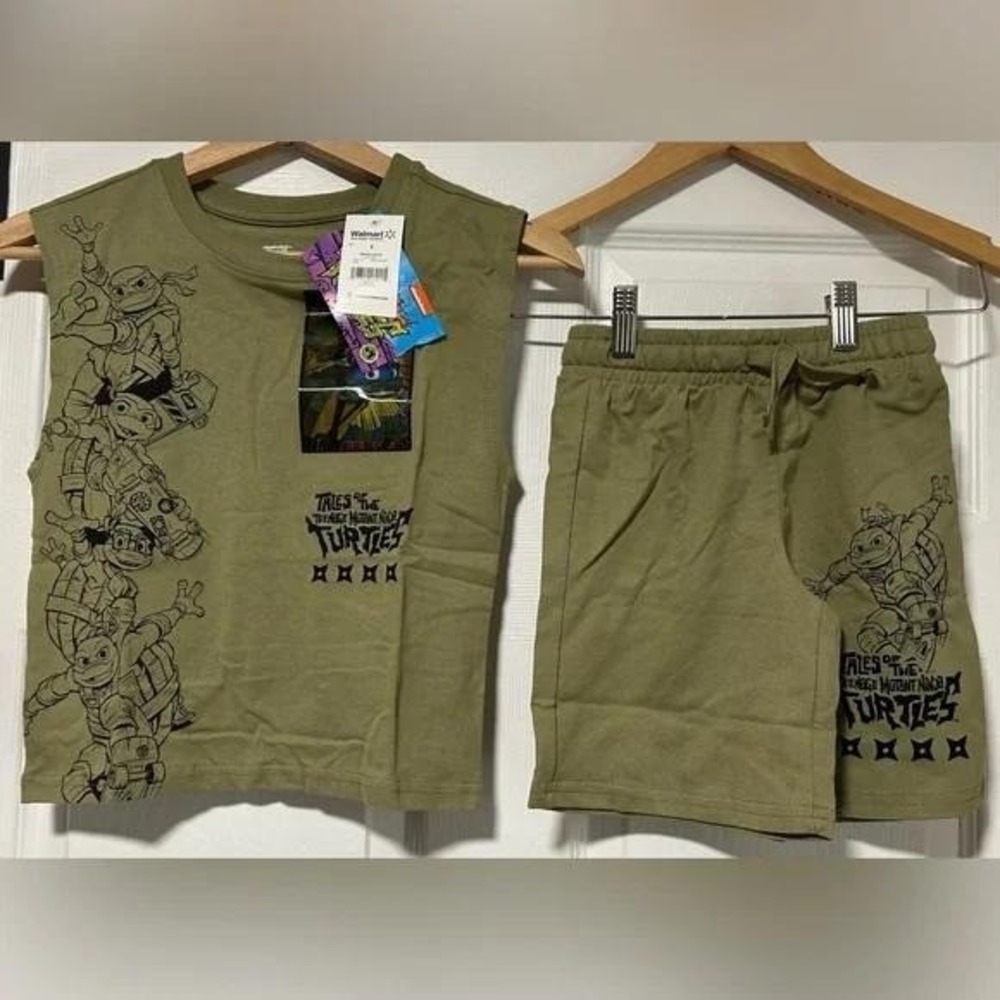 Nickelodeon TMNT Boys‎ Muscle Tank and Shorts Set Olive Green Sz 6 / #26556